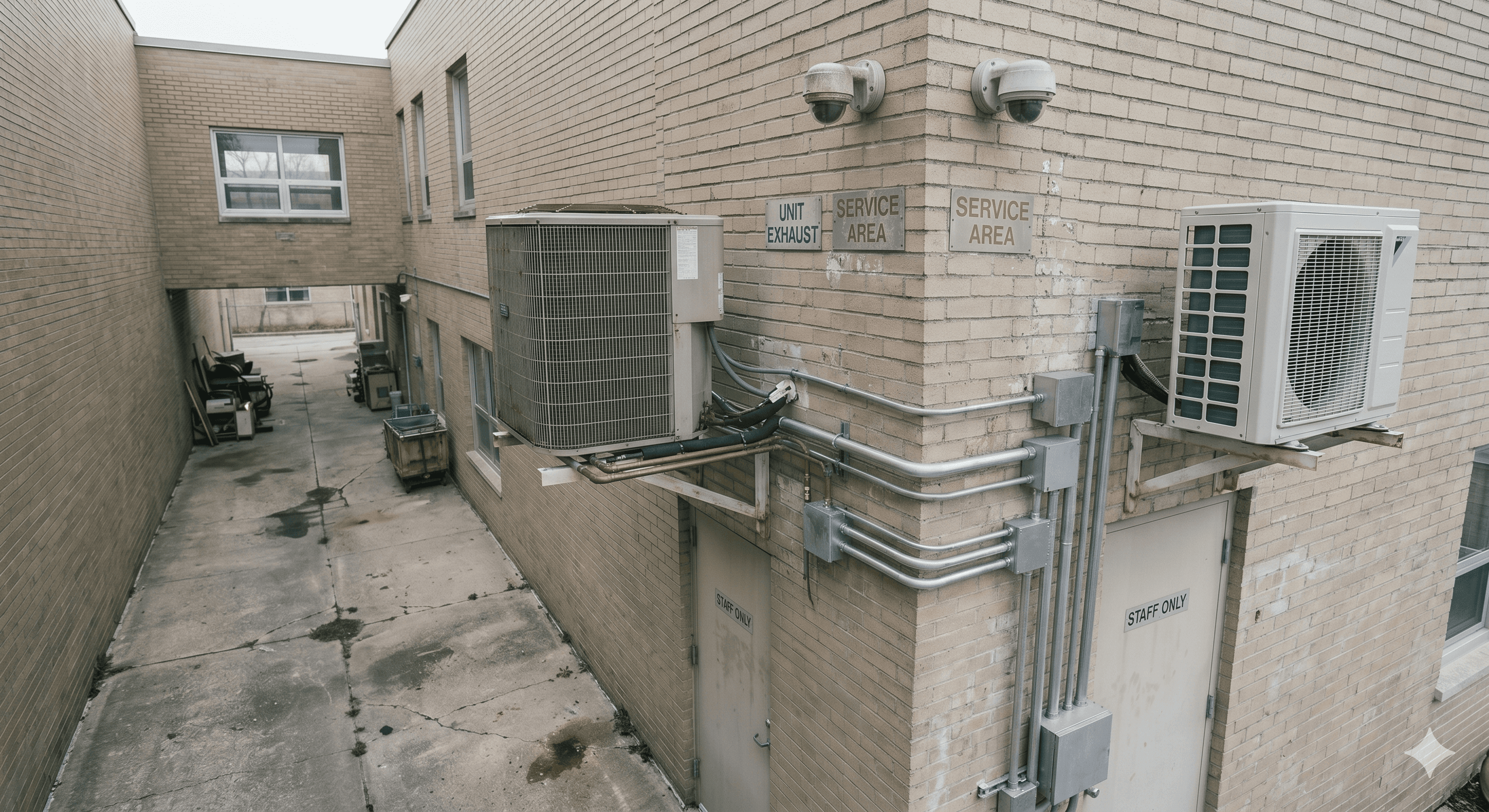Commercial HVAC units mounted on building exterior